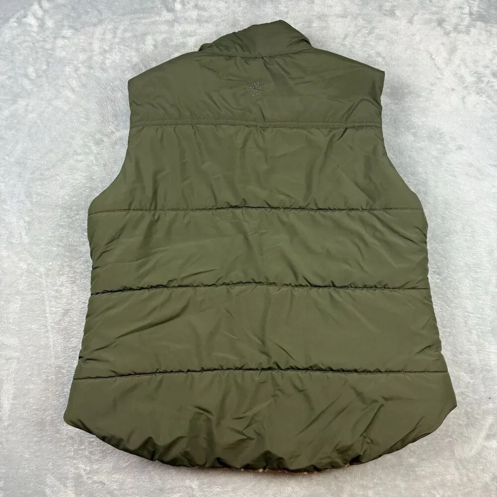 Legendary Olive Puffer Vest XL Toggle Button Plaid Lined Outdoor Hunting